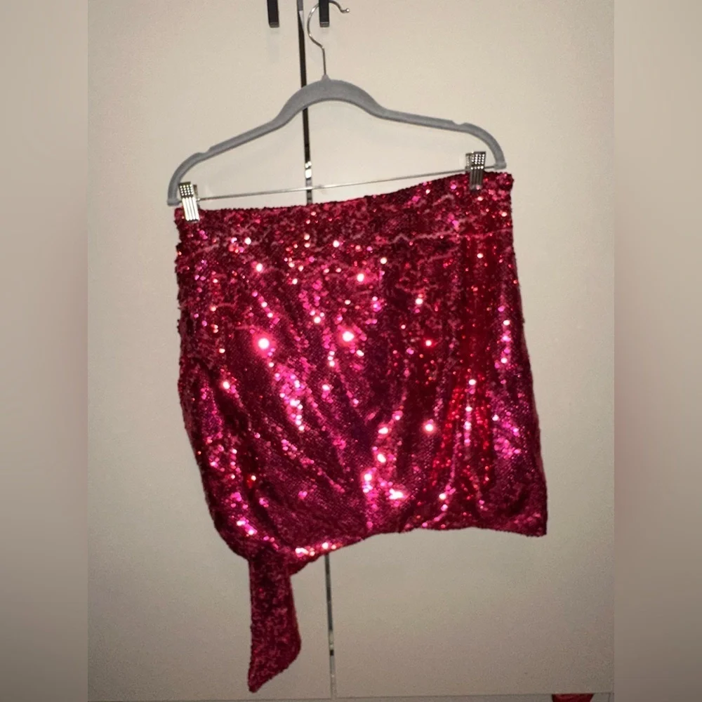 NWOT House of CB Sequin Pink Ruched Mini Skirt Size XL